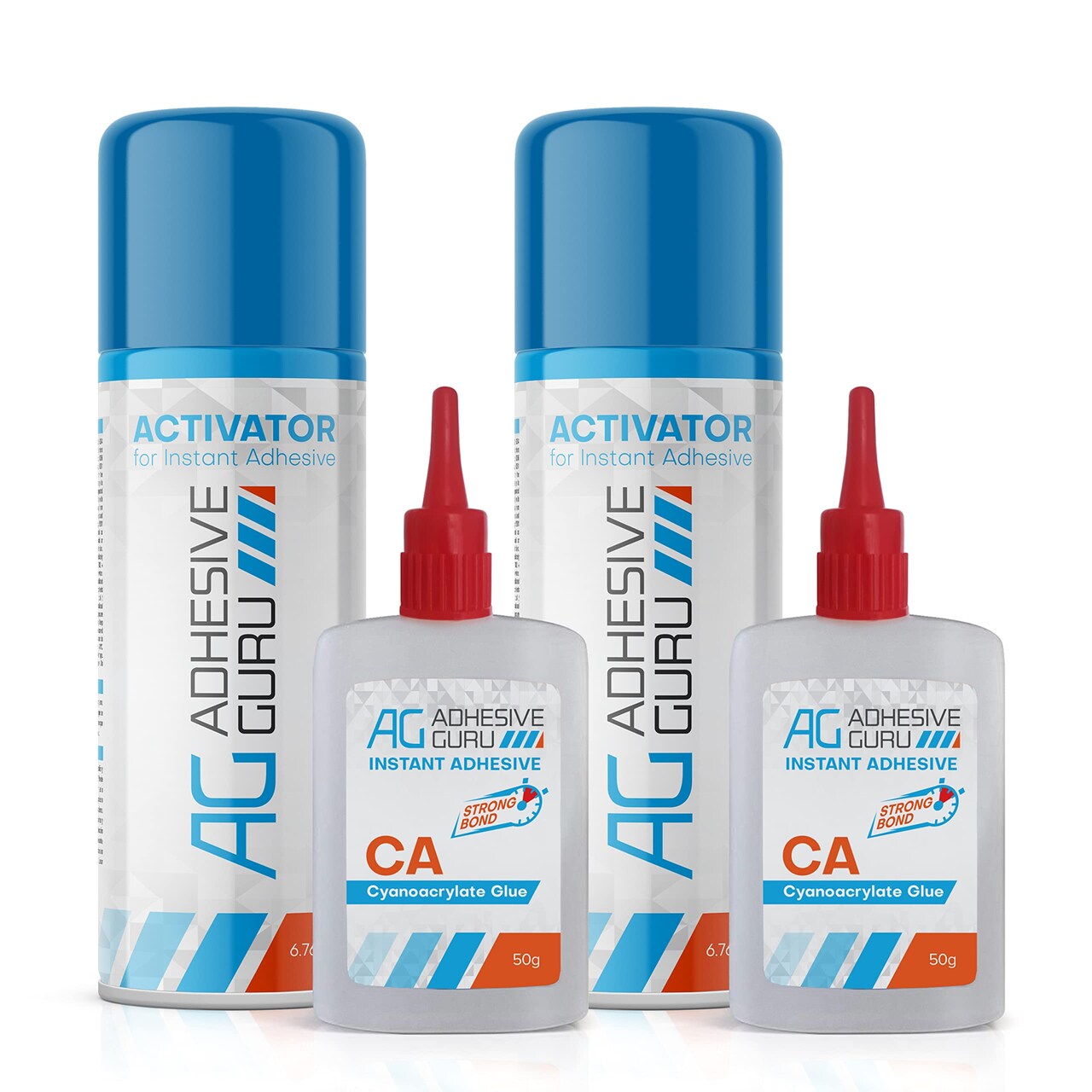 ADHESIVE GURU AG220 CA Glue (1.7 oz) & Activator Spray Set (6.76 fl oz), Transparent Super Glue and Accelerator Aerosol Kit
